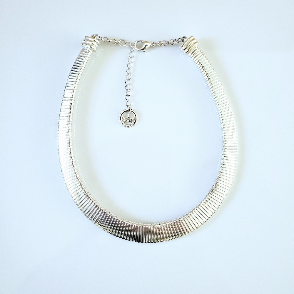 Trifari Omega Flat Choker Silver Necklace Costume